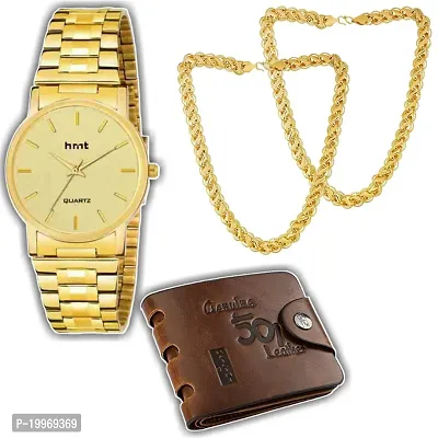 Stylish Men's watch, wallet  2 Gold Chain