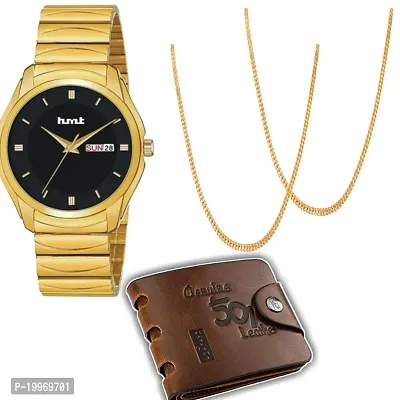 Stylish Men's Watch, Wallet  Gold Chain-thumb0