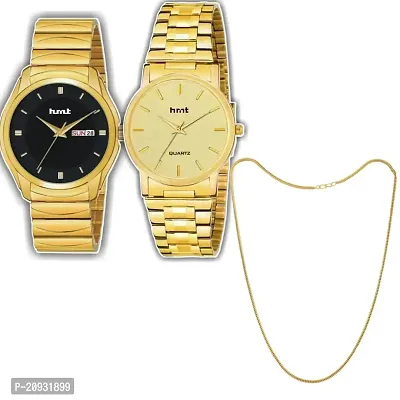Classy Solid Analog Watches for Men pack of 2 with Chain