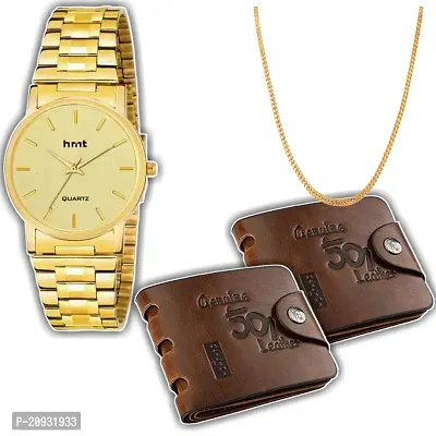 Classy Solid Analog Watches for Men  with Chain and Wallet-thumb0