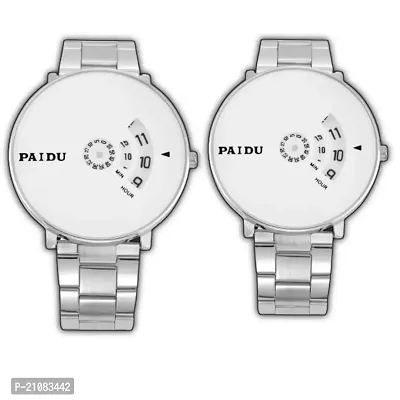 Combo of 2 Silver Chain White Dial Stylish Men's Watches
