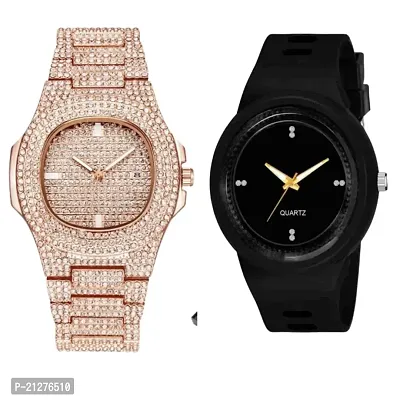 Stylish silver diamond  Black Miller Watches pack of 2