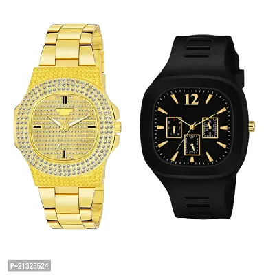 Stylish Golden Diamond  Black Miller Watches Pack of 2-thumb0