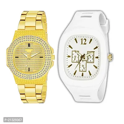 Stylish Golden Diamond  White Miller Watches pack of 2