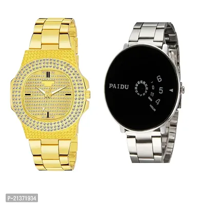 Stylish Golden Diamond  Black Paidu Watches Pack of 2