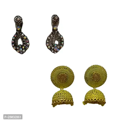 Combo of 2 Stylish black silver earrings with yellow jumka for girls and woman
