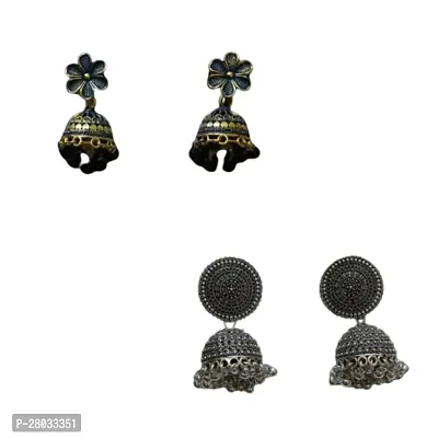 Beautiful Oxidized Silver Jhumkas For Women Pack of 2-thumb0