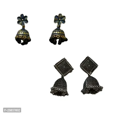 Combo of latest Flower shape and black Afghani fashion earrings for girls and women-thumb0