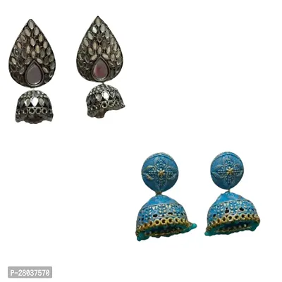 Combo of stylish peacock shape and cloud blue earrings for girls and women-thumb0
