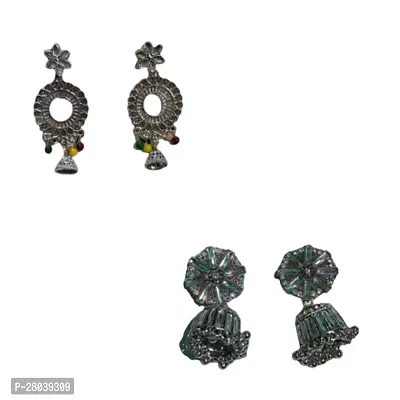 Combo of stylish Nikel crystal and Black oxidised silver earrings for girls and women-thumb0