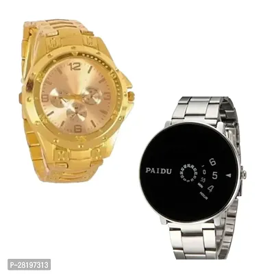 Combo of Fashionable Golden Chain and black dial chain analog watch