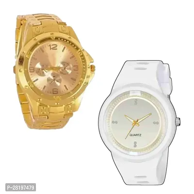 Combo of Fashionable Golden Chain and white analog Watches