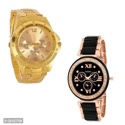 Combo of Golden Chain analog and Fancy Black diamond watch