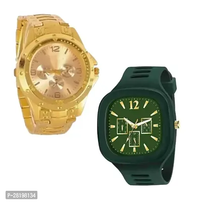Combo of Fashionable Golden Chain analog and green square dial