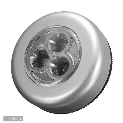 FHS Mini Round Adhesive Push/Tap LED Night Light Under Cupboard Cabinet Closet L Battery Powered, 6.8x2.5cm