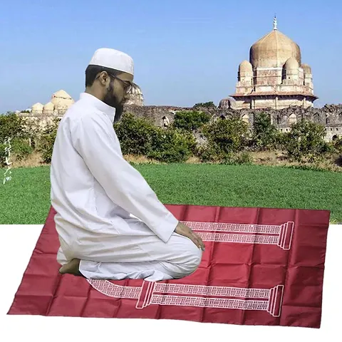 FHS?Muslim Prayer Rug Prayer Mat Worship Rugs Prayer Blanket for Kids Men Red
