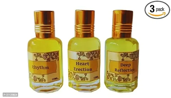 Heart Erection Perfume Oil Sets of Three (Roll-on, Each of 12 ml. For Unisex) (Fresh, Wood, Musk and Spicy, 12ml. = 36ml. (Pack of 3)