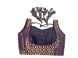 Pujia Mills Women's Jacquard Silk Sleeveless Readymade Blouse (3004_Navy Blue_38)-thumb1