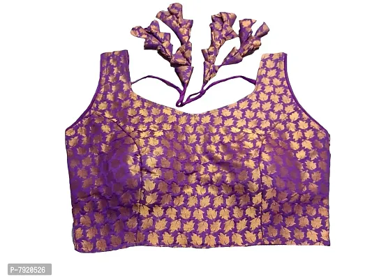 Pujia Mills Women's Jacquard Silk Sleeveless Readymade Blouse (3004_Wine_38)