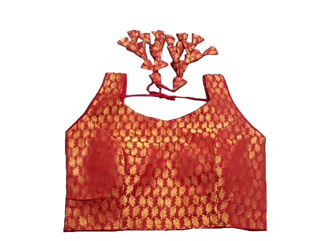 Pujia Mills Women's Jacquard Silk Sleeveless Readymade Blouse (3004_Red_38)