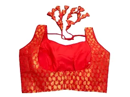 Pujia Mills Women's Jacquard Silk Sleeveless Readymade Blouse (3004_Red_38)-thumb1