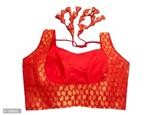 Pujia Mills Women's Jacquard Silk Sleeveless Readymade Blouse (3004_Red_38)-thumb2