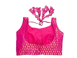 Pujia Mills Women's Jacquard Silk Sleeveless Readymade Blouse (3004_Pink_38)-thumb1