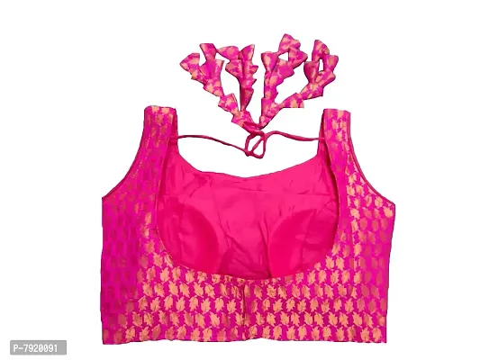 Pujia Mills Women's Jacquard Silk Sleeveless Readymade Blouse (3004_Pink_38)-thumb2