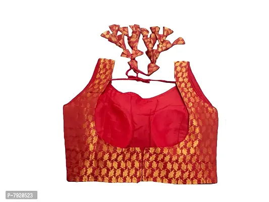 Pujia Mills Women's Jacquard Silk Sleeveless Readymade Blouse (3004_Maroon_38)-thumb2