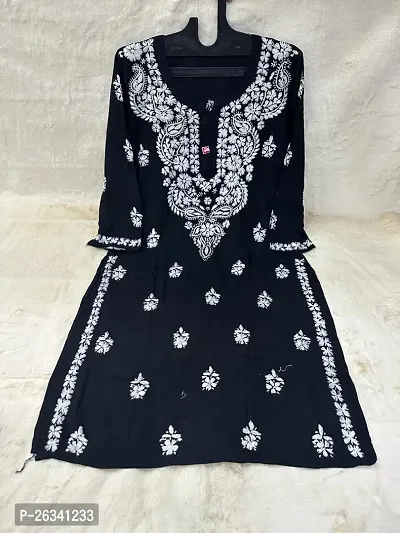 Beautiful Black Rayon Stitched Kurta For Women