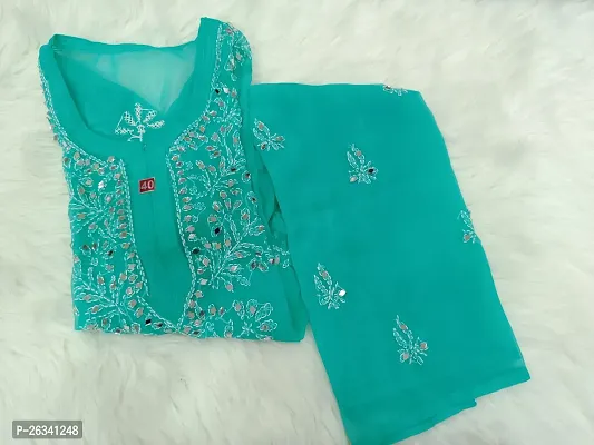 Beautiful Blue Chiffon Stitched Kurta For Women-thumb0