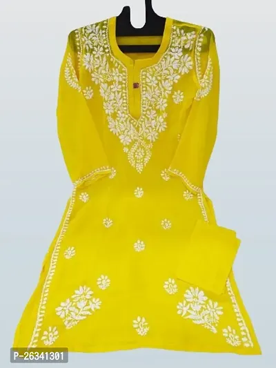 Beautiful Yellow Chiffon Stitched Kurta For Women