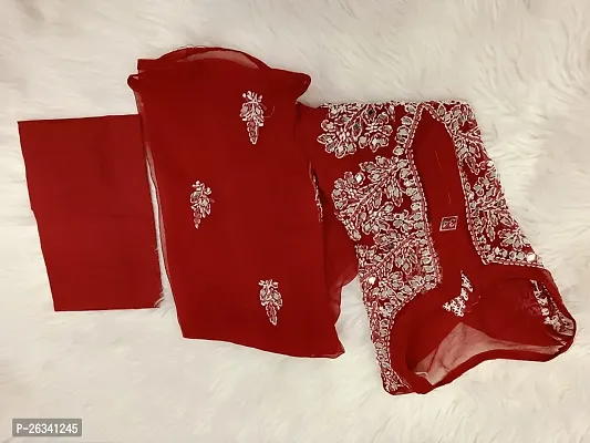 Beautiful Red Chiffon Stitched Kurta For Women