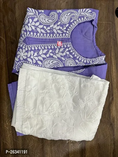 Beautiful Purple Cotton Chikankari Kurta Bottom Set For Women