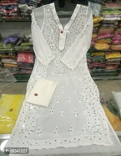 Beautiful White Georgette Stitched Kurta For Women