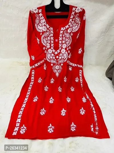 Beautiful Red Rayon Stitched Kurta For Women