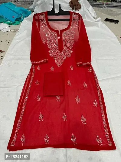 Beautiful Red Chiffon Stitched Kurta For Women