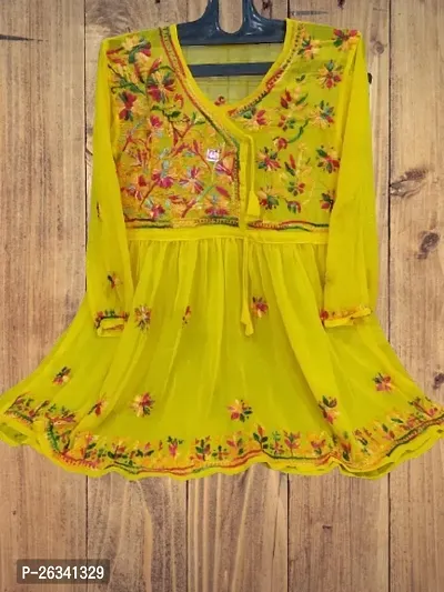 Beautiful Yellow Chiffon Stitched Kurta For Women