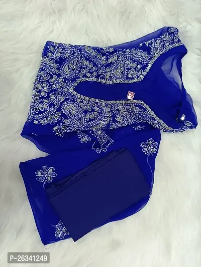 Beautiful Blue Chiffon Stitched Kurta For Women