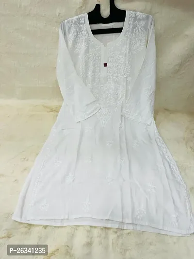 Beautiful White Rayon Stitched Kurta For Women