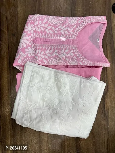 Beautiful Pink Cotton Chikankari Kurta Bottom Set For Women