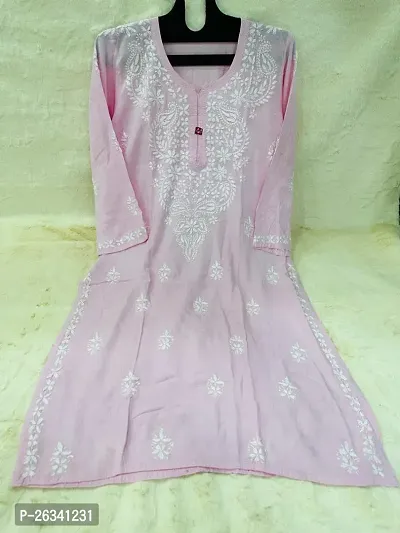 Beautiful Pink Rayon Stitched Kurta For Women-thumb0