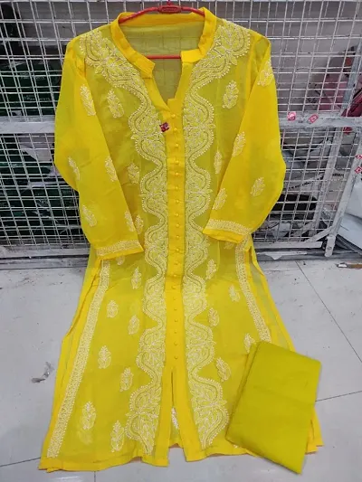 Fancy Georgette Chikankari Kurti With Inner