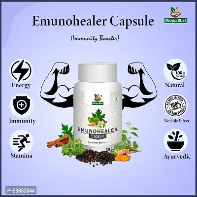 Divya Shri Emunohealer Capsule With Goodness of Natural Extracts of Ashwagandha, Helps Boost Immunity and Useful for Natural Body Strength, Stress Buster - (Pack of 60 Veg capsules)-thumb3