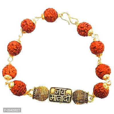 Divya Shri Golden Jai Mata Di Bracelet For Men | Rudraksha Bracelet For Men | Rudraksha Jai Mata Di Bracelet | Religious Bracelet | Wrist Band Cuff Bracelets For Men  Women
