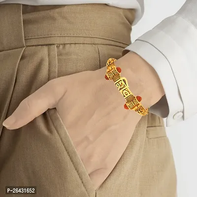Divya Shri Golden Shiv Damroo Kada For Men Women | Rudraksha Bracelet | Lord Shiva Bahubali Cuff Bracelet for men, boys | Religious Bracelet Brass Kada