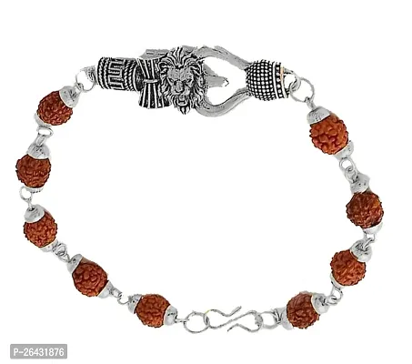Divya Shri Rudraksha Om Damroo Lion Charm Bracelet | Rudraksha Bracelet For Men Women | Mahakal Bracelet For Men | Shiv Trishul Damroo Charm Bracelet