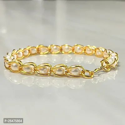 Divya Shri Pearl Beads In Gold Plated Chain Bracelet For Women | Shining Round Crystal Bead Bracelet | Stylish Gold Plated Bracelet For Girls | Gold Tone Crystal Bracelet | Gift for Girls