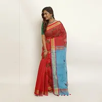 Le-Soft Women Cotton silk Bengal Floral Style Printed handloom saree with zari and cotton designer border (Red  Sky Blue)-thumb2