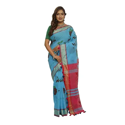 Le-Soft Women Cotton silk Bengal Floral Style Printed handloom saree with zari and cotton designer border
